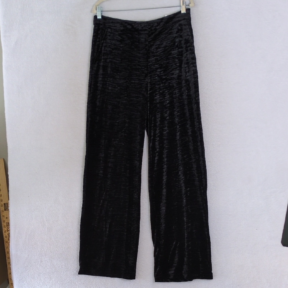 Forever 21 Womens Crushed Velvet Black Wide Leg‎ Pants Size L Tall